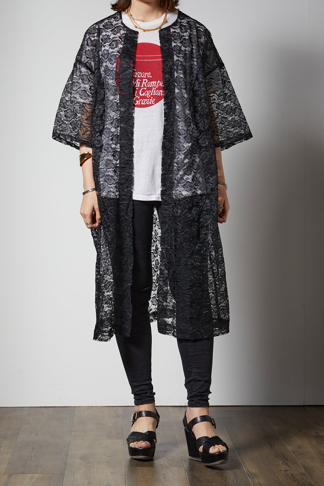 Black lace long cardigan